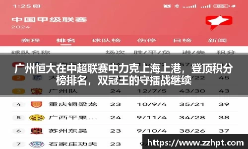 广州恒大在中超联赛中力克上海上港，登顶积分榜排名，双冠王的守擂战继续
